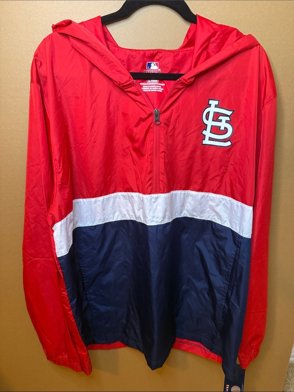 MLB Red White Navy St. Louis Cardinals Pullover Windbreaker Raincoat Hoodie